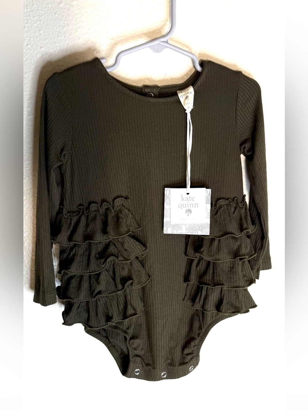 kate quinn Olive Ribbed Long-Sleeve Bodysuit